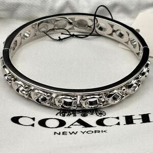 Coach Silver-Tone Sculpted Signature “C” Hinged Bangle Bracelet NIBWT